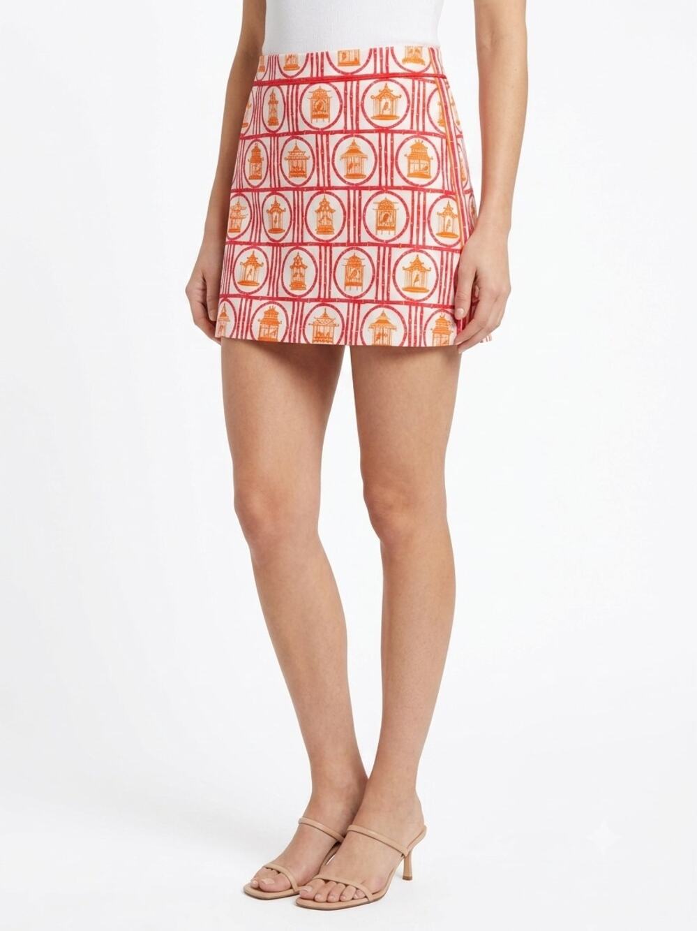 Gretchen Scott Mini Skort Womens XL Pink Orange Birdcage Bamboo Print Stretch